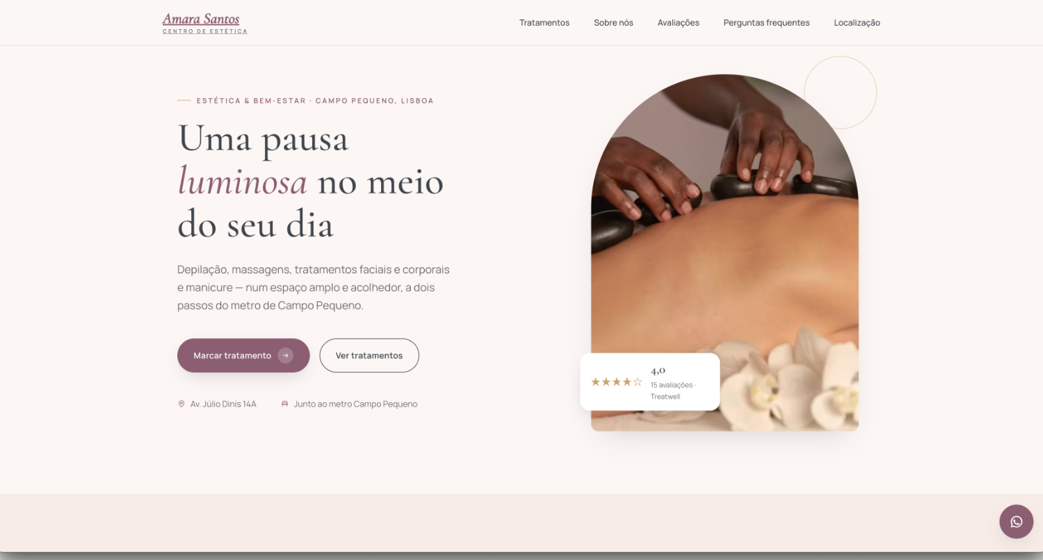 Website Centro de Estética Amara Santos